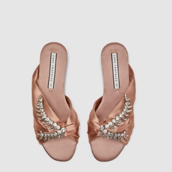 Zara Shoes - Zara Satin Slides With Rhinestones